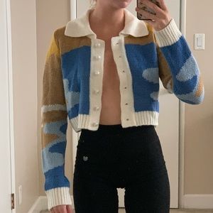 Earthy cardigan sweater with color blocking